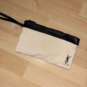 YSL Cosmetic Clutch White and Black Canvas Classic Designer GWP